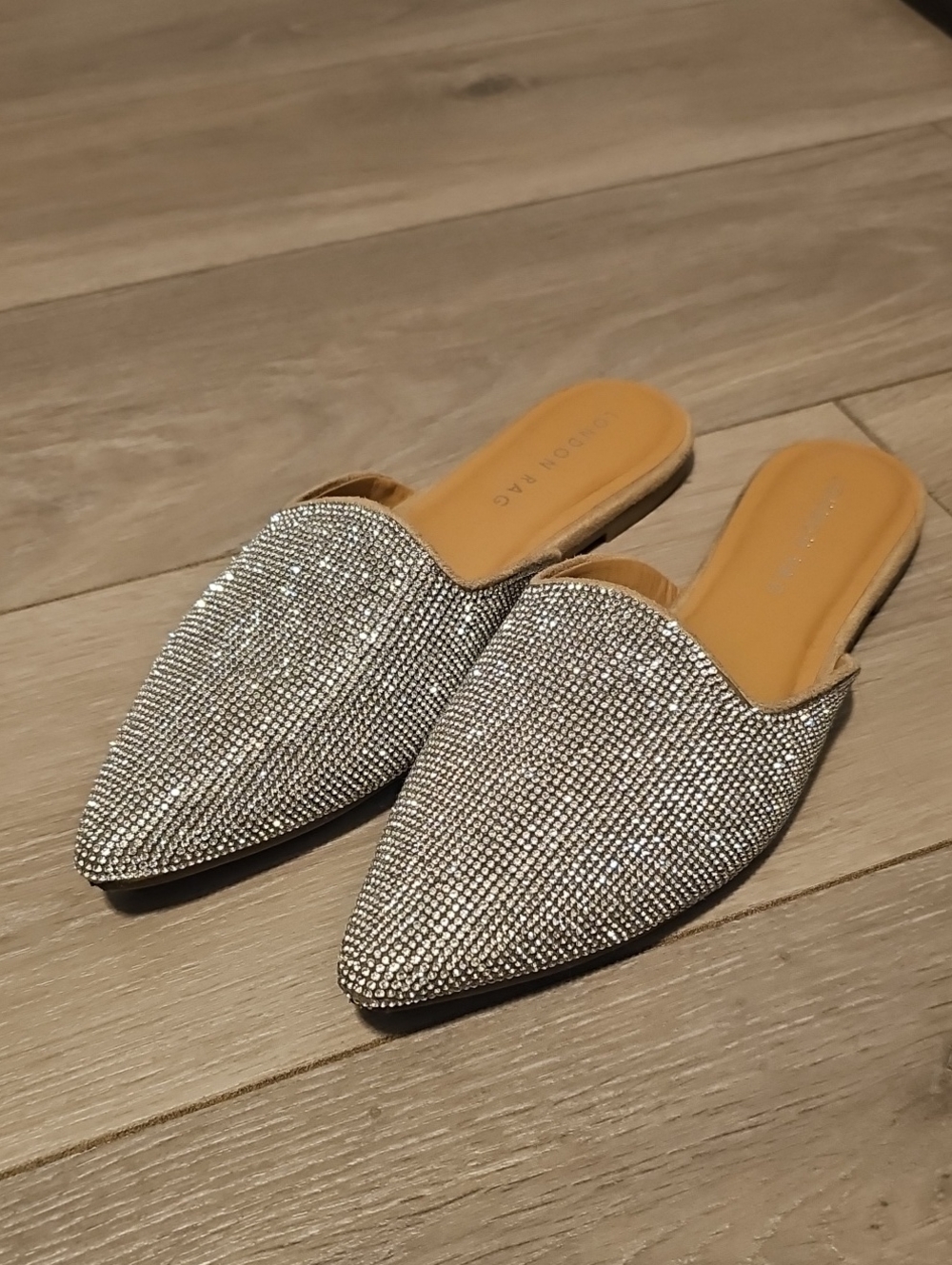 Embellished Silver Pointed Slip-On Mules